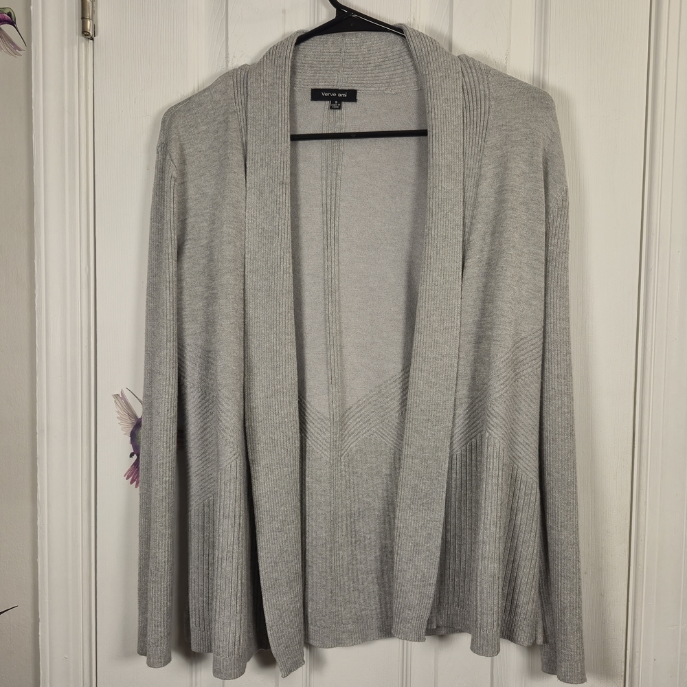 Silver Metallic Verve Ami Ribbed Open Front Cardigan Boho Chic Clean Girl S
